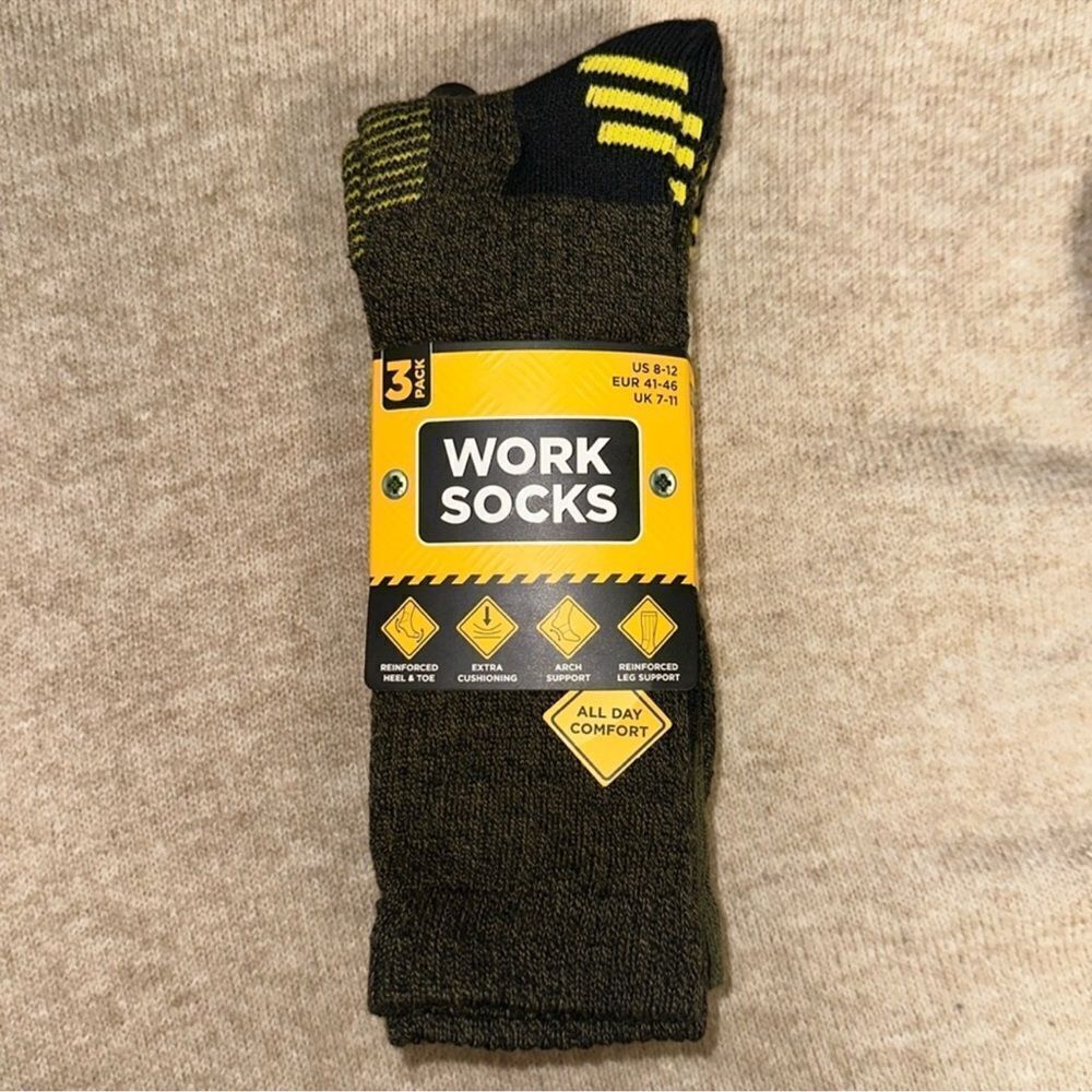 The ORRSUM Sock co. Unisex WORK SOCKS PACK OF 3 Black Heather Neon Green Yellow